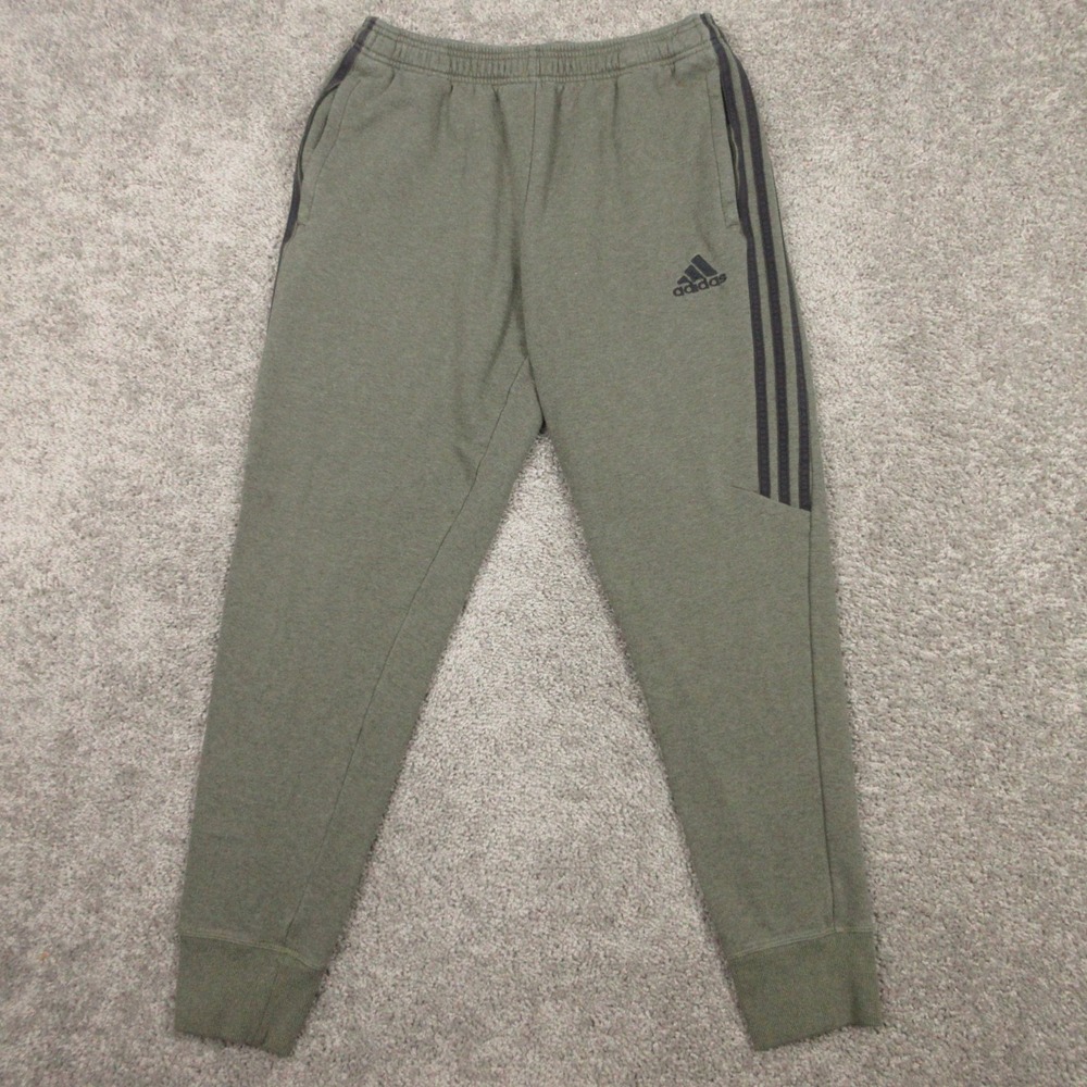 Adidas Sweatpants Mens Large Green Fleece Joggers Climalite Logo 3 Stripe Casual